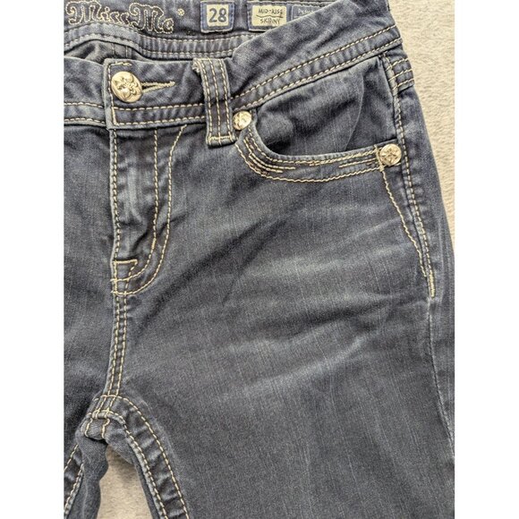 Miss Me Jeans Womens 28 Dark Wash Mid Rise Skinny Embellished Contrast Stitching - Picture 3 of 16